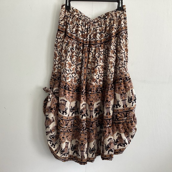 Tiered boho cottagecore upcycled bedspread elastic drawstring maxi skirt sm to L - Picture 8 of 16